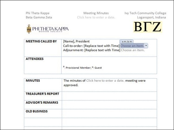 Word Documents: Meeting Minutes Template